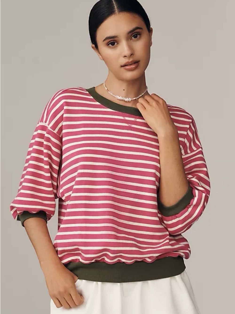 NWT Pilcro Striped Pink and White Relaxed Sweatshirt with Olive Trim